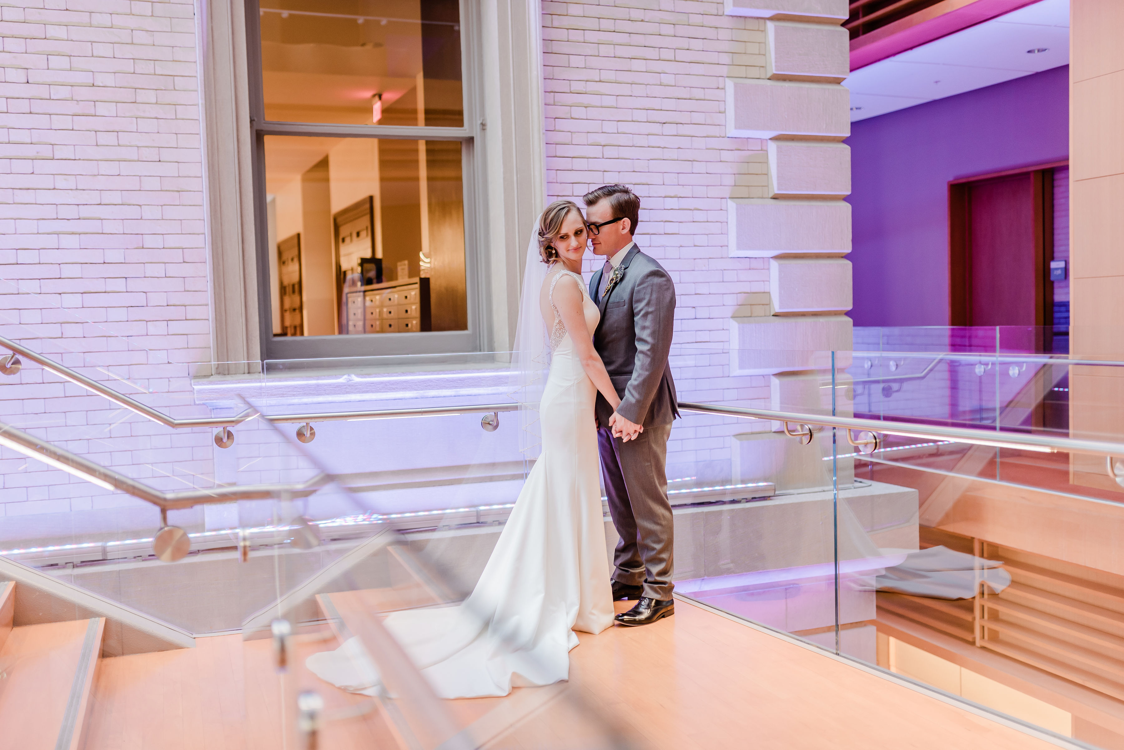 bride and groom at slover library norfolk